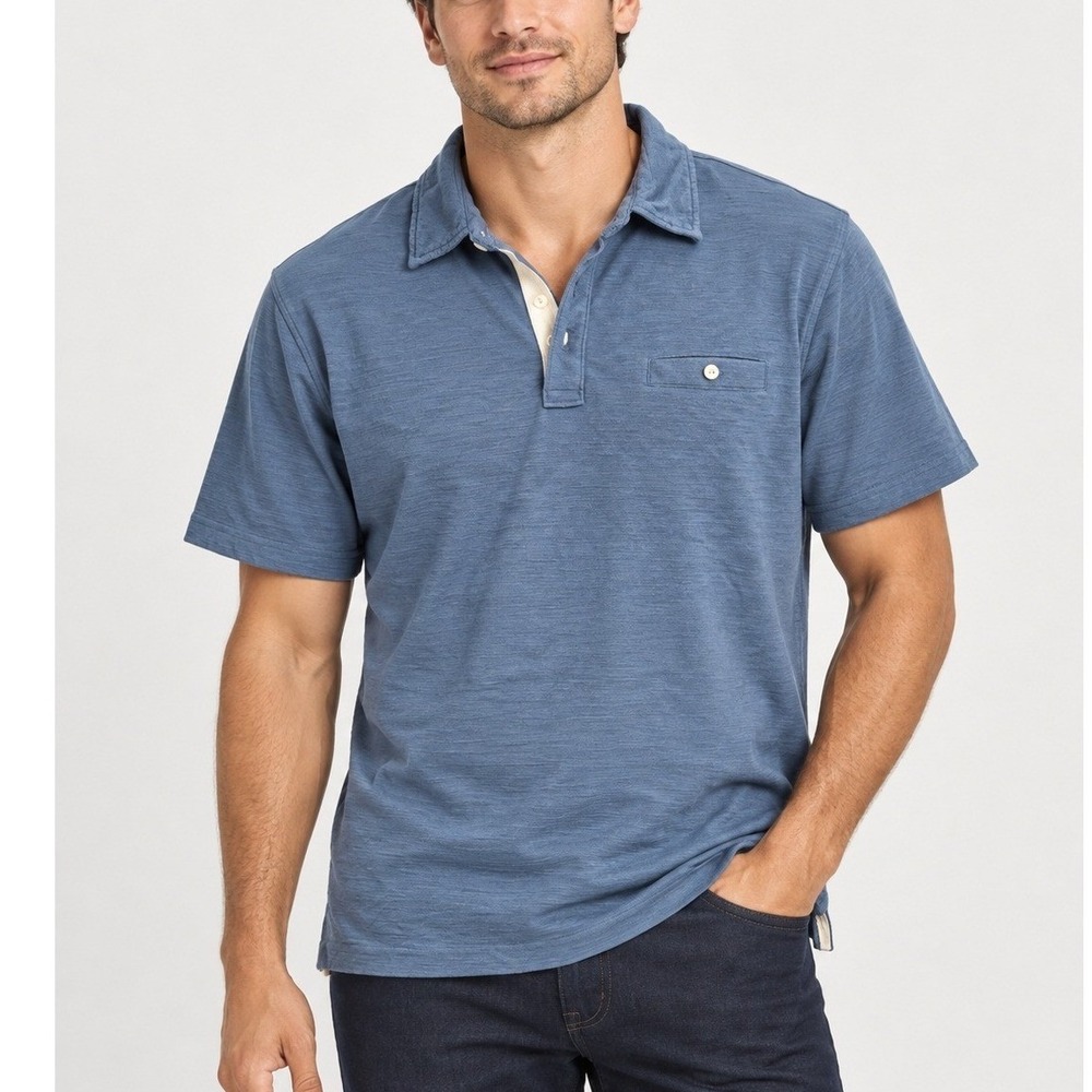 JACHS New York Mens XL Blue Short Sleeve Polo Shirt Chest Pocket Cotton Stretch